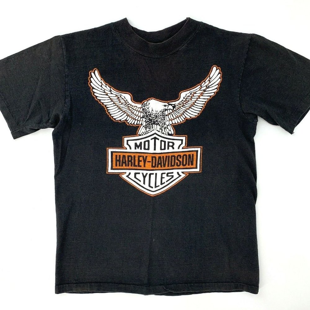Vintage Harley Davidson 1981 80s‎ Eagle & Shield Shirt Biker Double Sided Skibo